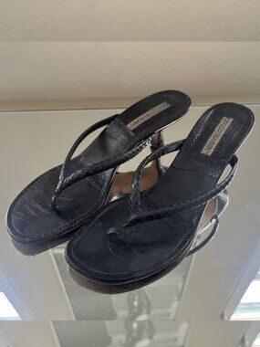 Black Snakeskin Thong Sandals: Manolo Blahnik - Kitten Heel - sz 37